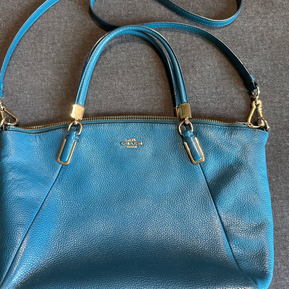 Coach Teal Leather Tote - Picture 2 of 8